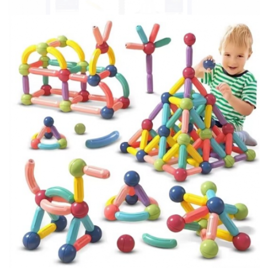 Blocos de Montar Magnéticos Educativos – Kit 128 Peças com Bolas e Bastões